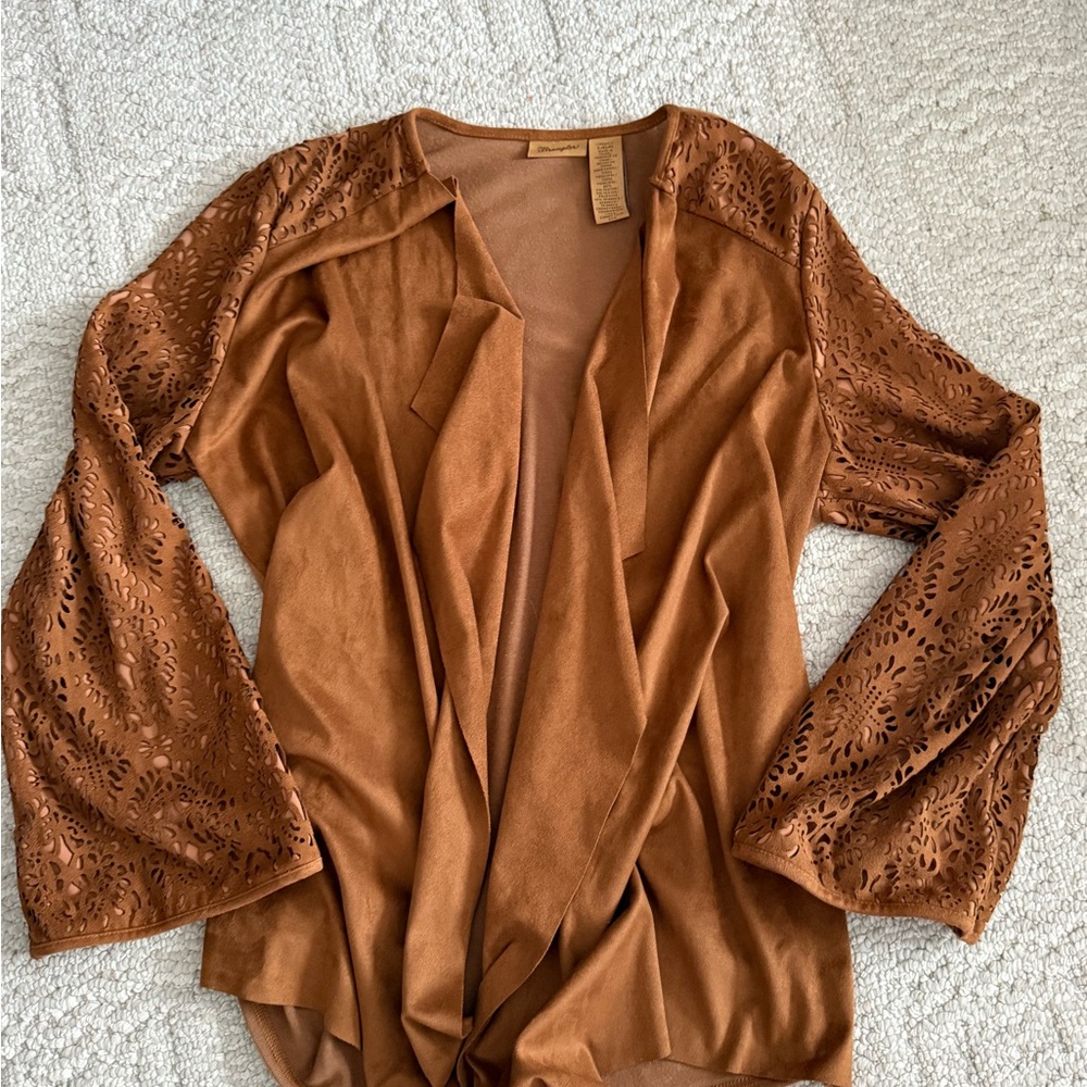 Wrangler Brown Suede-Look Open Front Cardigan